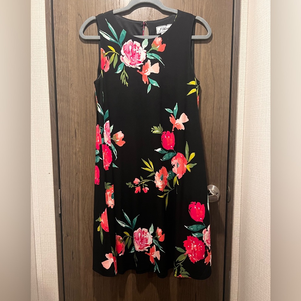 J Howard Black Floral Sleeveless Sheath Dress Women’s 6 Lined Pockets
